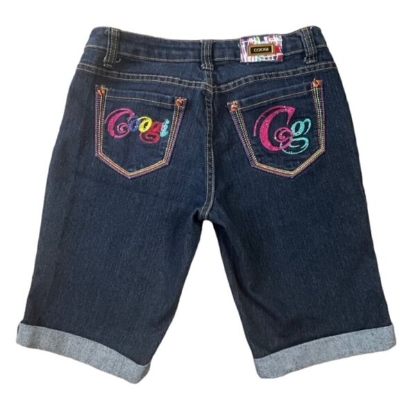 COOGI Jeweled Cuffed Hem Bermuda Jean Shorts - Size 7/8 (Juniors) - Picture 1 of 7